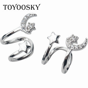 925 Silver Star Moon Cuff Ear Clip, Gothic Earring