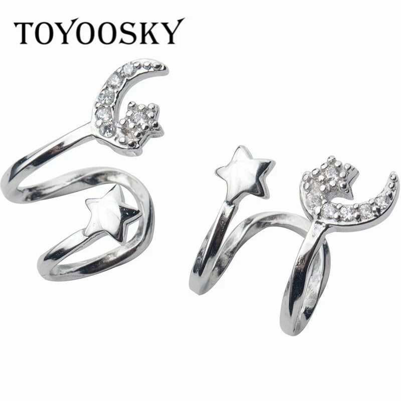 925 Silver Star Moon Cuff Ear Clip, Gothic Earring
