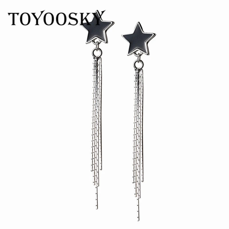 Vintage Star Tassel Dangle Earrings 925 Silver Wedding Accessories