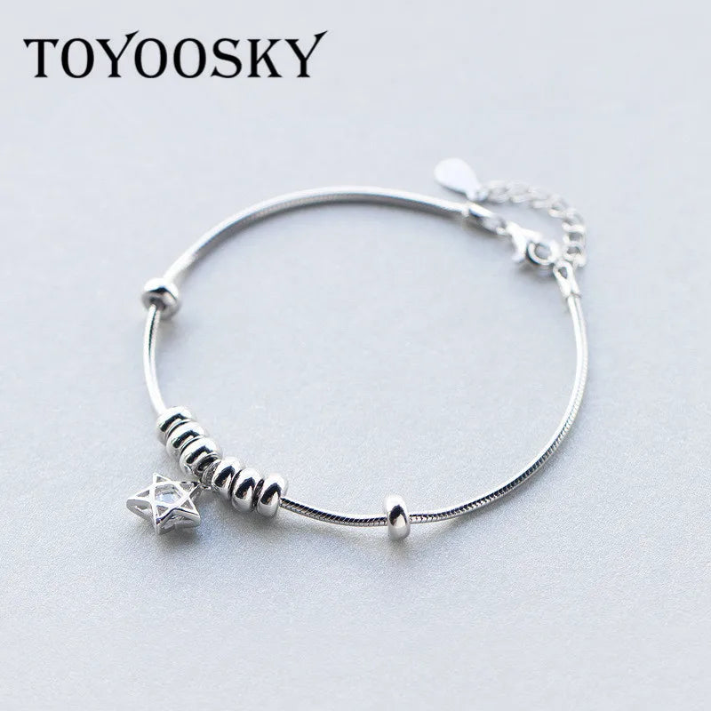 925 Silver Star Charm Bracelet with Zircon, Women's Jewelry Gift