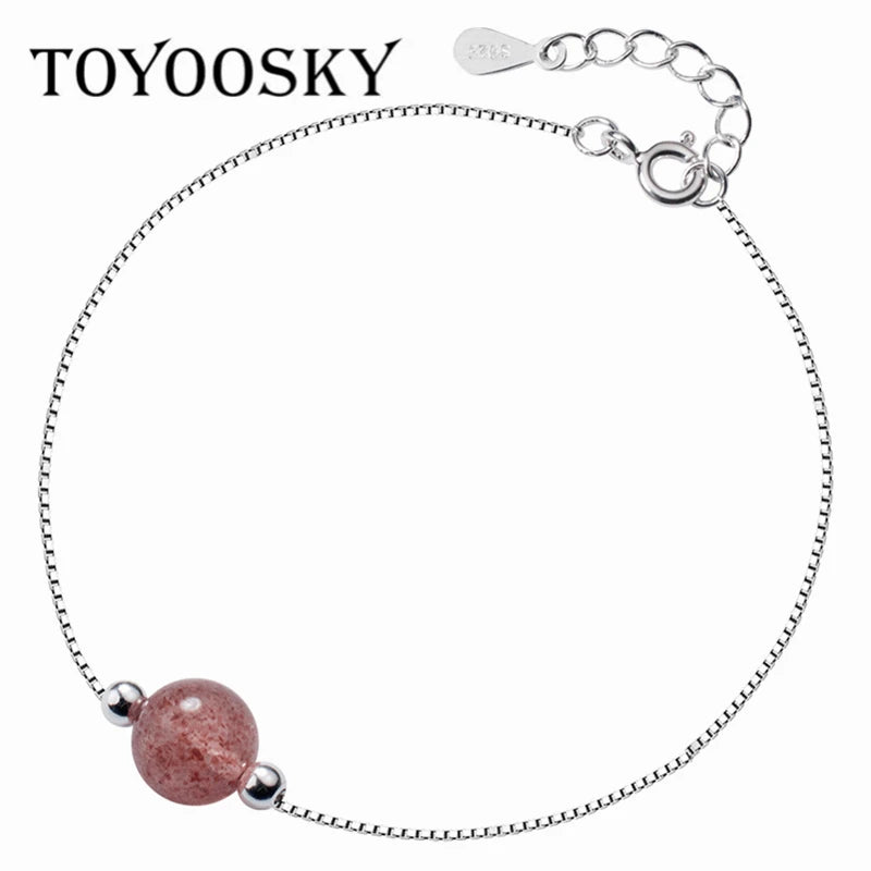 Strawberry Crystal Bead Bracelet 925 Silver Jewelry