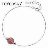 Strawberry Crystal Bead Bracelet 925 Silver Jewelry