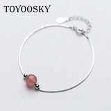 Strawberry Crystal Bead Bracelet 925 Silver Jewelry