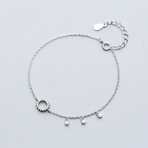 S925 Silver Crystal Hollow Round Bracelet Tassel Hand Jewelry Gift