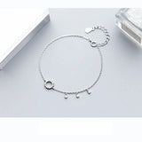 S925 Silver Crystal Hollow Round Bracelet Tassel Hand Jewelry Gift