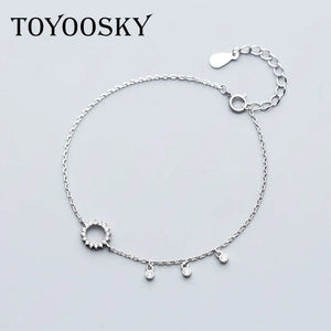 S925 Silver Crystal Hollow Round Bracelet Tassel Hand Jewelry Gift