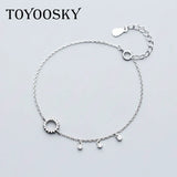 S925 Silver Crystal Hollow Round Bracelet Tassel Hand Jewelry Gift