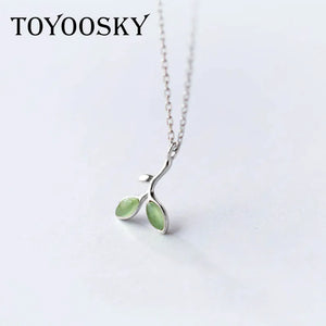 S925 Silver Leaf Necklace Green Leaves Pendant Necklace Sweet Leaves Short Chain
