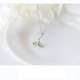 S925 Silver Leaf Necklace Green Leaves Pendant Necklace Sweet Leaves Short Chain
