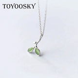 S925 Silver Leaf Necklace Green Leaves Pendant Necklace Sweet Leaves Short Chain