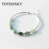 925 Silver Natural Stone Bracelet Bangle Women Anniversary Gift