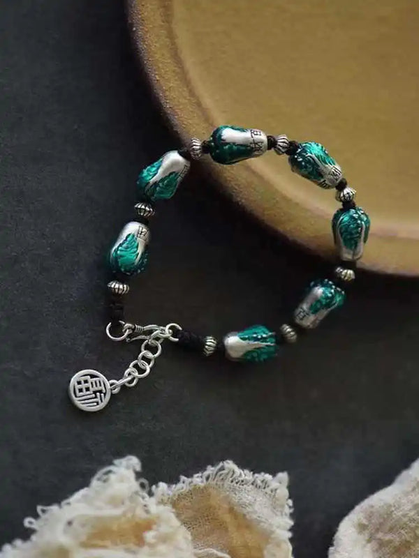 Enamel Chinese Cabbage Wealth Bracelet for Prosperity