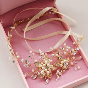 Bridal Hair Accessories Tiara Headband Pearl Crystal Flower Headband