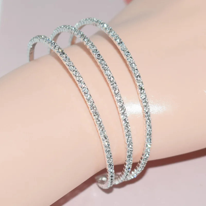 Silver Plated Rhinestone Open Cuff Bracelet Crystal Bangle Wedding Jewelry