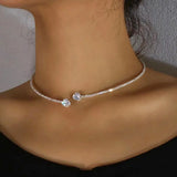 Zircon Heart Choker Necklace Earrings Bracelet Set