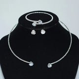 Zircon Heart Choker Necklace Earrings Bracelet Set