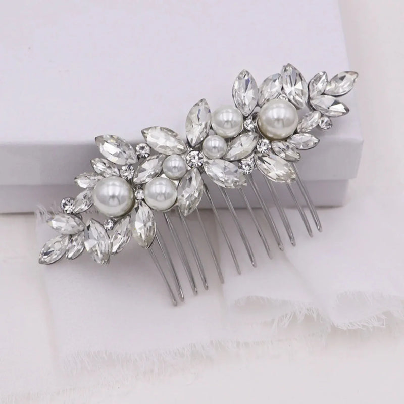 Crystal Pearls Floral Hair Combs for Women Headpiece