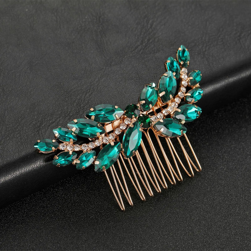 Vintage Red Stone Crystal Leaves Hair Combs Wedding Headwear