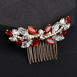 Vintage Red Stone Crystal Leaves Hair Combs Wedding Headwear
