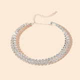 Double-layer Rhinestone Choker Necklace Round Flower Crystal Ins Neck Jewelry