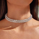 Double-layer Rhinestone Choker Necklace Round Flower Crystal Ins Neck Jewelry