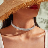 Double-layer Rhinestone Choker Necklace Round Flower Crystal Ins Neck Jewelry