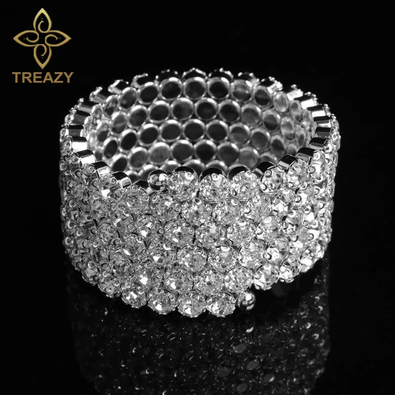 Open Cuff Bangles Bracelets for Women Silver Top Crystal Wedding Jewelry