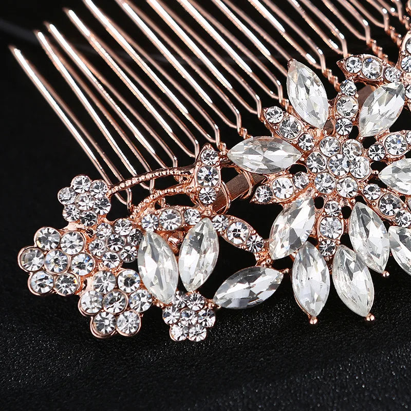 Rose Rhinestone Crystal Flower Bridal Hair Comb Wedding Hair Accessories