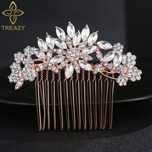 Rose Rhinestone Crystal Flower Bridal Hair Comb Wedding Hair Accessories