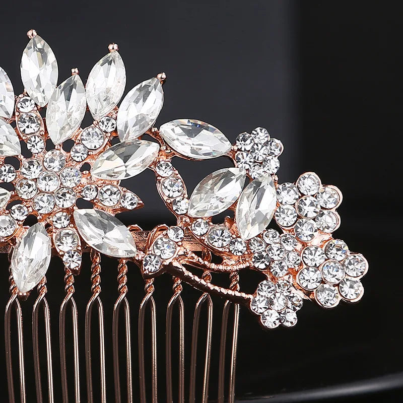 Rose Rhinestone Crystal Flower Bridal Hair Comb Wedding Hair Accessories