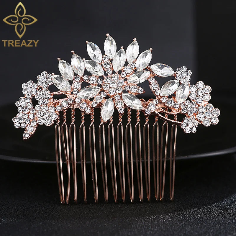 Rose Rhinestone Crystal Flower Bridal Hair Comb Wedding Hair Accessories