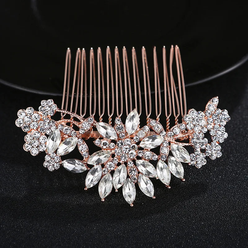 Rose Rhinestone Crystal Flower Bridal Hair Comb Wedding Hair Accessories