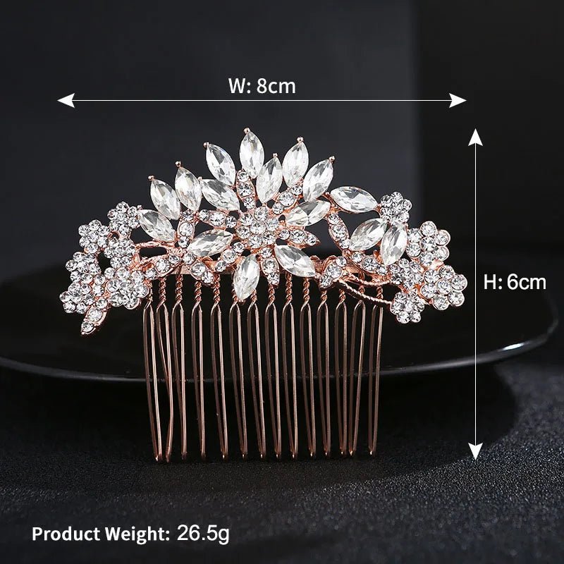 Rose Rhinestone Crystal Flower Bridal Hair Comb Wedding Hair Accessories