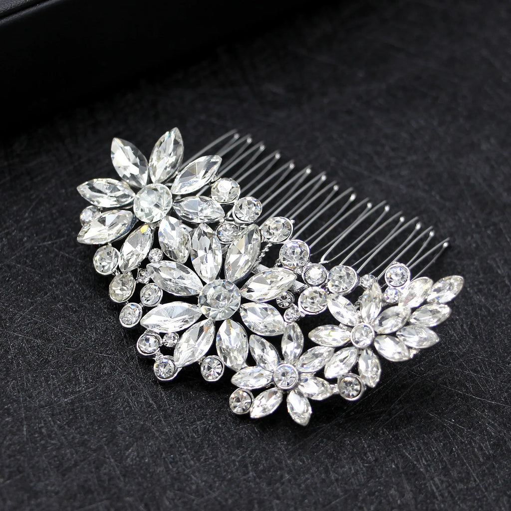 Silver Crystal Bridal Hair Combs for Women Wedding Prom Hair Jewelry