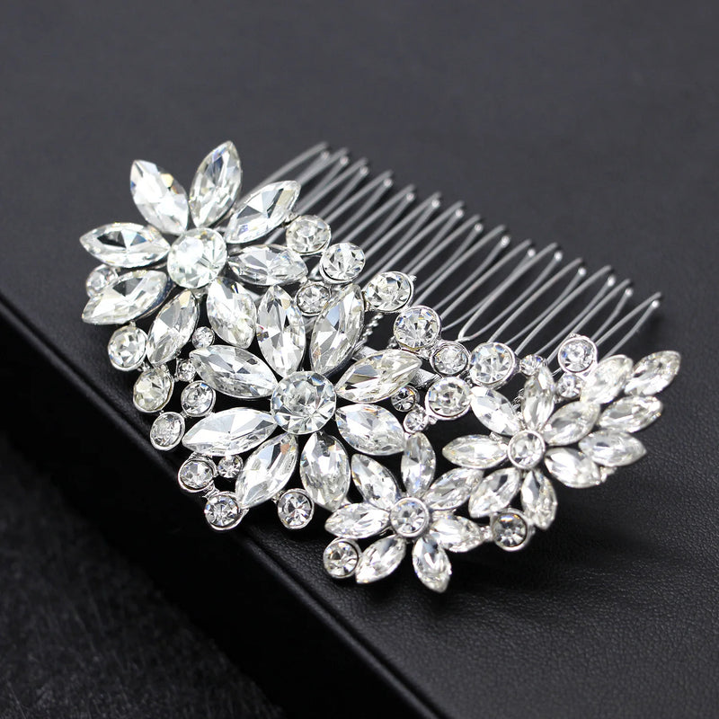 Silver Crystal Bridal Hair Combs for Women Wedding Prom Hair Jewelry