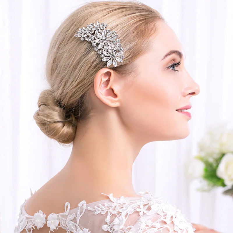 Silver Crystal Bridal Hair Combs for Women Wedding Prom Hair Jewelry