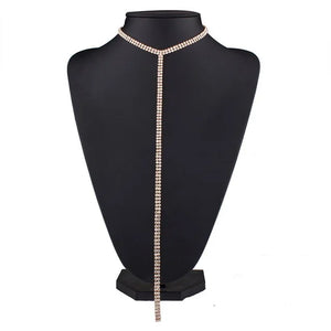 Crystal Rhinestone Choker Necklace with Tassel