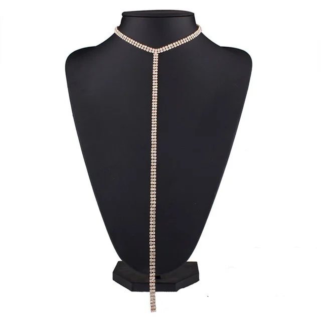 Crystal Rhinestone Choker Necklace with Tassel