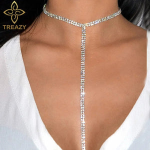 Crystal Rhinestone Choker Necklace with Tassel