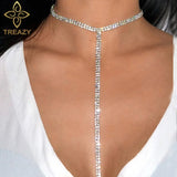Crystal Rhinestone Choker Necklace with Tassel