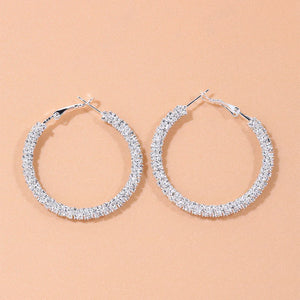 Sparkling Rhinestones Starry Hoop Earrings Silver Full Crystal Circle Earrings