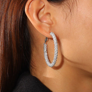 Sparkling Rhinestones Starry Hoop Earrings Silver Full Crystal Circle Earrings