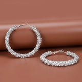 Sparkling Rhinestones Starry Hoop Earrings Silver Full Crystal Circle Earrings