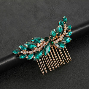 Vintage Emerald Green Crystal Leaves Hair Combs for Women Wedding Party