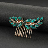Vintage Emerald Green Crystal Leaves Hair Combs for Women Wedding Party