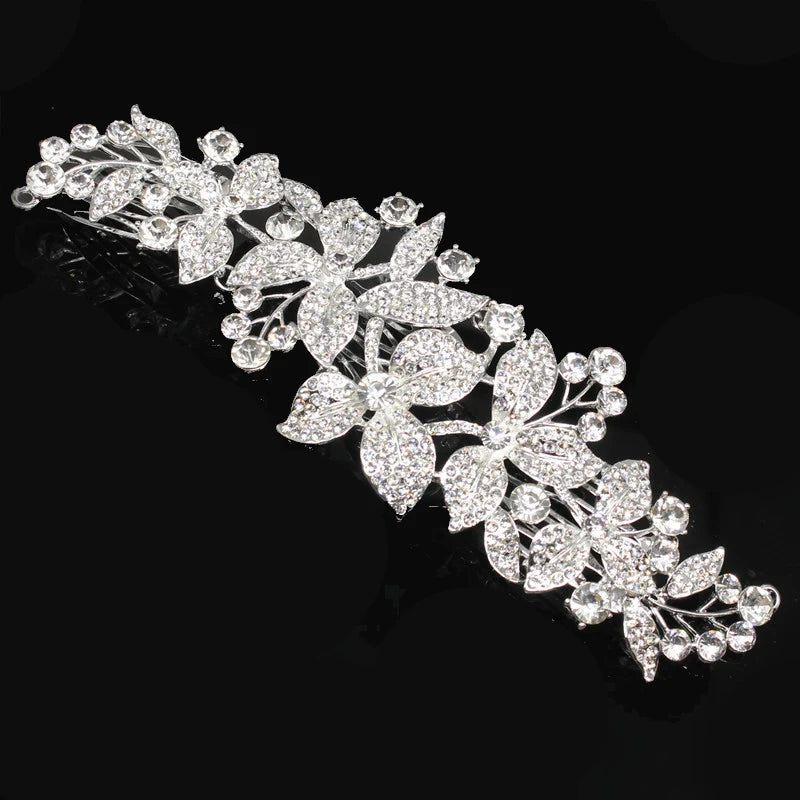 Vintage Floral Bridal Hair Combs Rhinestone Big Wedding Tiara Women Headwear