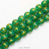 TSB0495 Tibetan Six Words Mantras Circle Bead Green Carnelian Beads