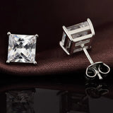 925 Sterling Crystal Stud Earrings Square CZ Stone 4 Claws S925 Jewelry