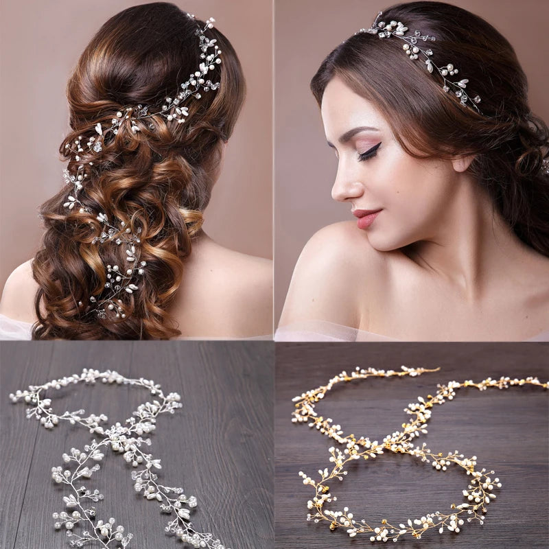 Rhinestone Pearl Headband Wedding Bridal Hair Chain Tiara