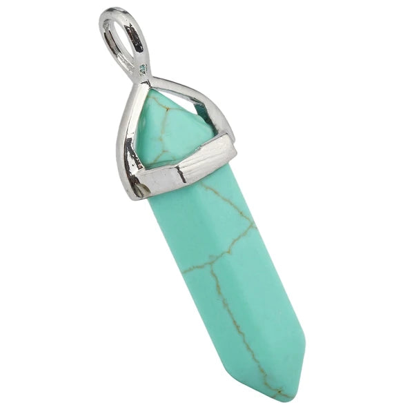Hexagonal Prism Gemstone Crystal Point Chakra Pendant Lot (5Pc)